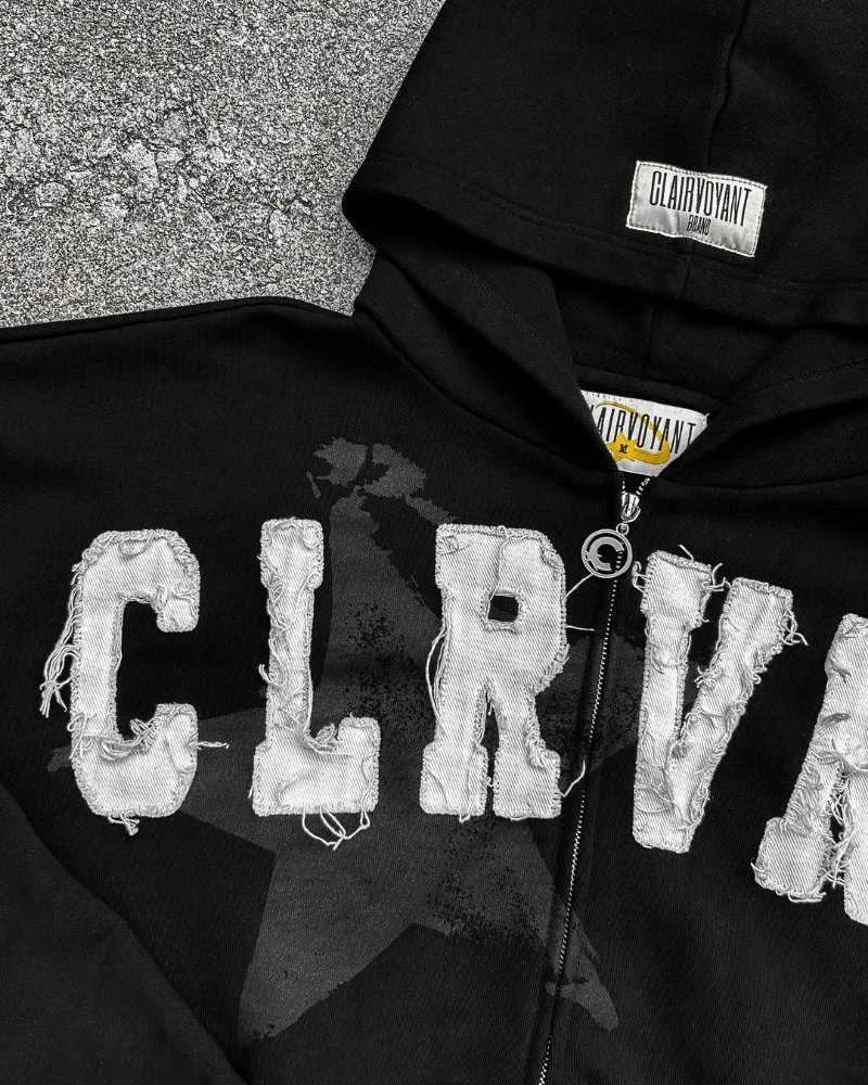 ChimBrand-Sweat à capuche zippé avec lettre brodée pour homme et femme, sweat-shirt décontracté All-Match, Street Goth Punk, Y2K, mode 2024