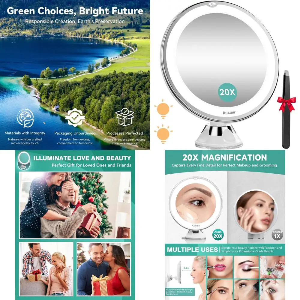 조명이 있는 20배 확대 메이크업 거울 360도 회전 °   회전식, 이중 조명 화장 거울, 휴대용 흡착컵 및 핀셋, 이상적인 선택