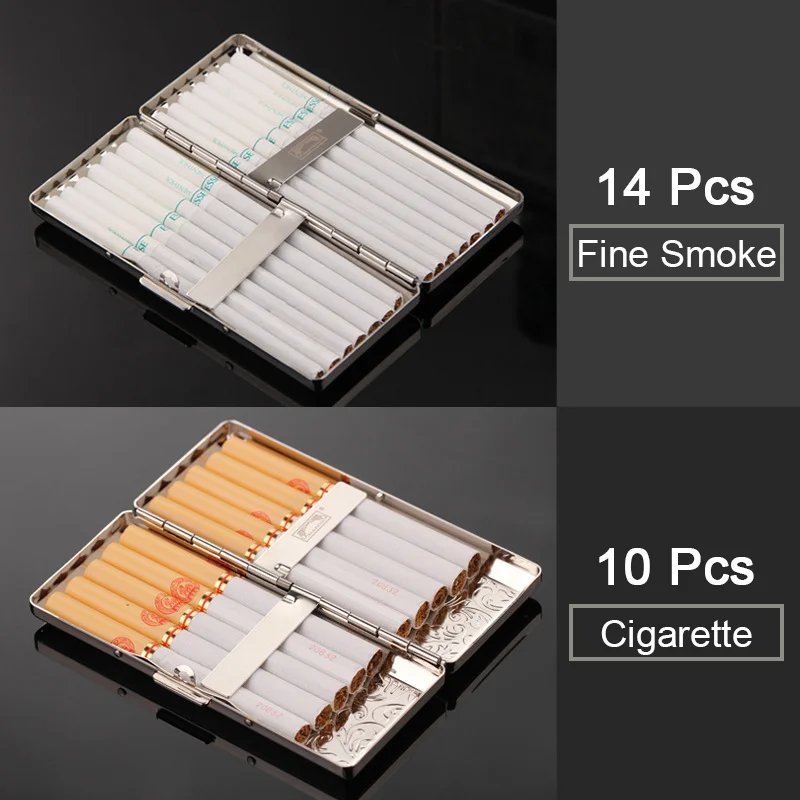 Fêmea em relevo Slim Cigarette Case, portátil, selada, impermeável, acessórios para fumar com caixa de presentes, 10-14pcs