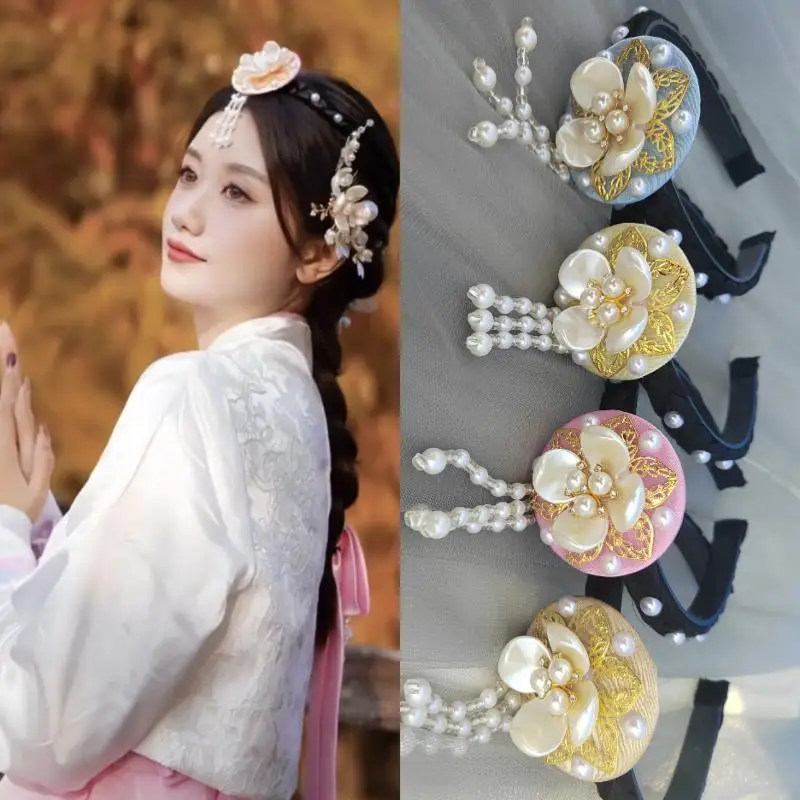 

Korean Headband Pearl Flower Hanbok Hairband Fashion Tassels Traditional Headdress Stage Dance Hair Hoop Ladies〔CC55〕