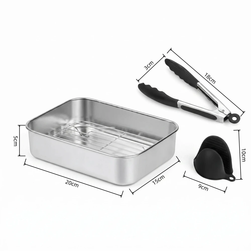 Stainless Steel Air Fryer Accessories 7 Pcs Baking Tray Rack Silicone Tongs Gloves Airfryer Cooking Tool Set