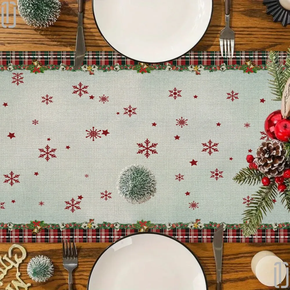 VIKAMA Christmas Table Runner Snowflake & Cranberry Holiday Table Scenery Kitchen-Ready for Festive Party Decorations