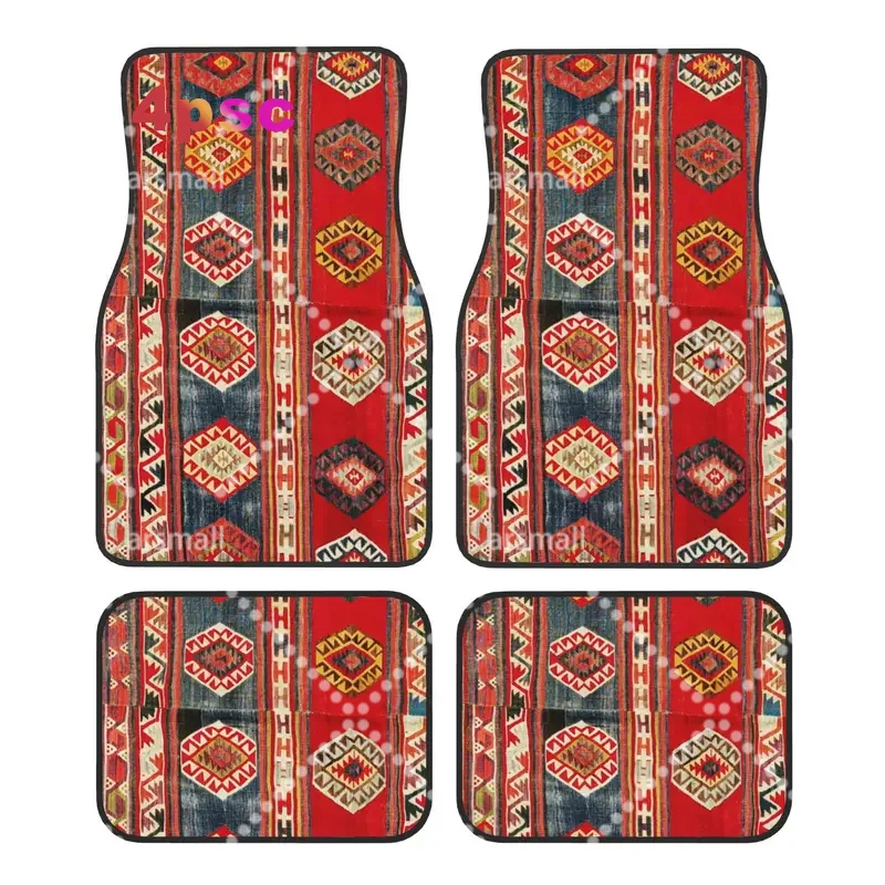 4PCS Crystal Velvet Car Floor Mats West Anatolian Antique Turkish Kilim Anti Slip Car Universal Auto Front And Rear Foot Mats