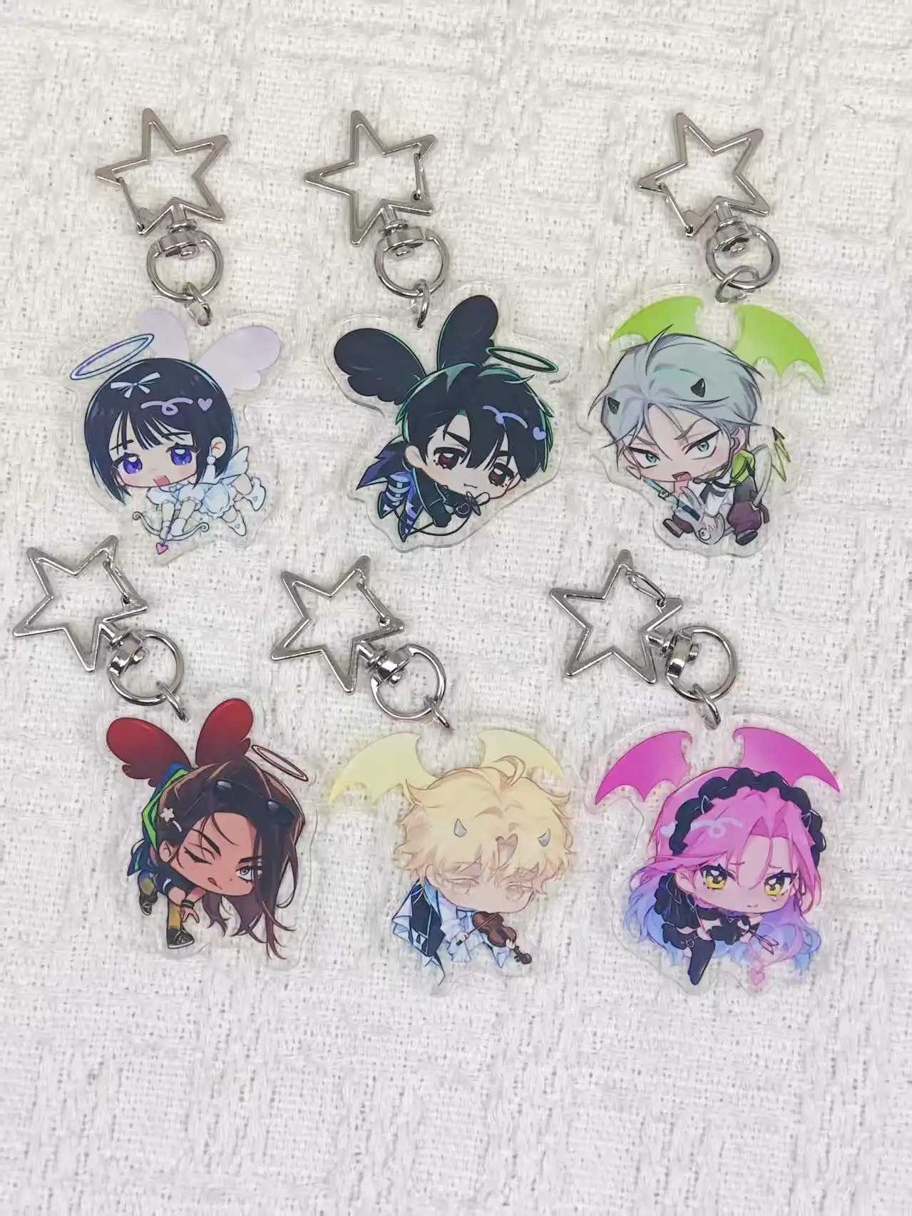 Alien Stage Angel Demon Chibi Acrylic Keychain Set, Cute Anime Character Key Ring Bag Charm, Collectible Fan Gift