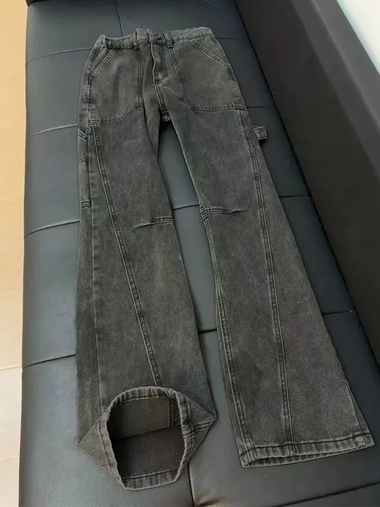 

Waed ey American High Street Sle Workwear Jeans Trendy Straight Leg Bell Bot for Men Youthful Casual Denim Pants