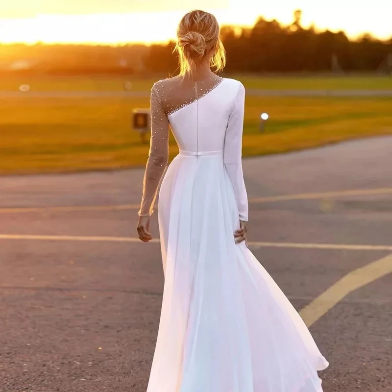 Fashion Modern Wedding Dresses For Women Simple Bridal Gowns 2024 One Shoulder Chiffon Robes For Formal Party  Vestidos De Novia