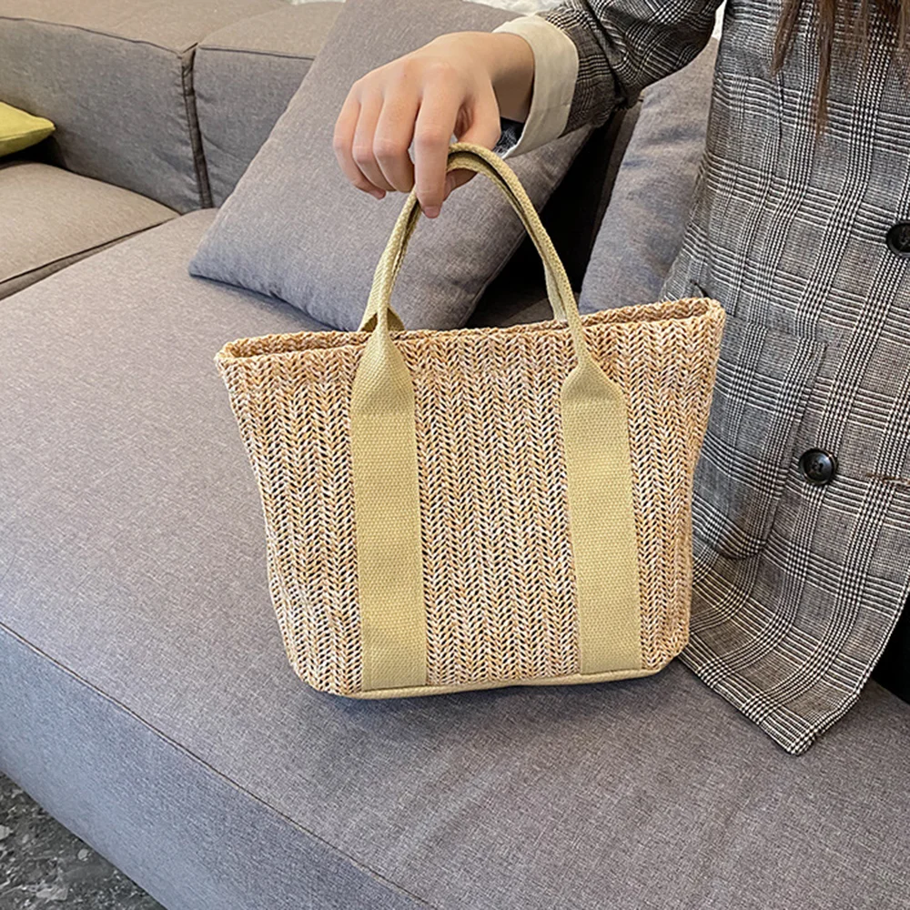 Summer Boho Handbag Tote Bag Women Straw Woven Rattan Basket Toiletry Storage Beach Handbag Travel Reusable Shoulder Bag Pouch