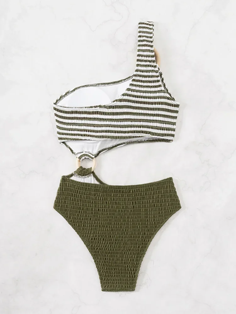 Sexy simple épaule rayé une pièce maillot de bain pour femmes taille haute plage Bikini 2025 nouveau maillot de bain d'été une pièce maillot de bain