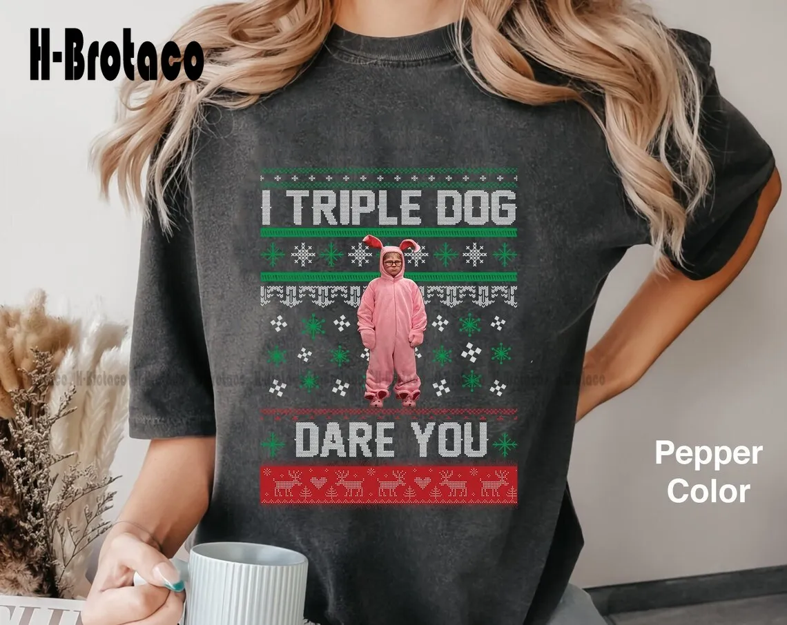 I Triple Dog Dare You Movie Quotes T-Shirt, Pink Bunny Ugly Christmas Shirt, Surreal British Comedy Movie Xmas Fan Gift