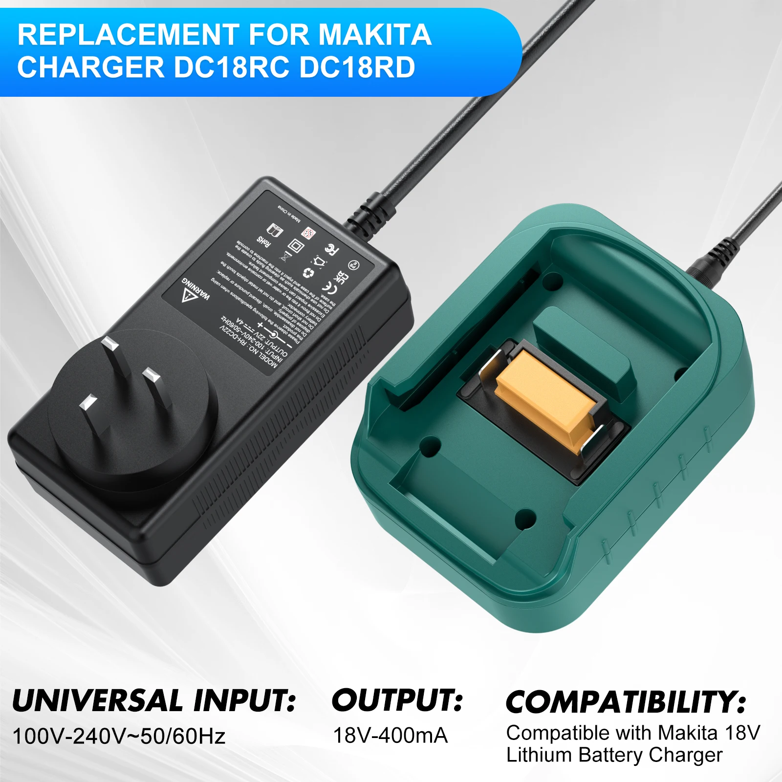 For Makita BL1830 Battery Charger 4A 14.4V-18V Li-ion Battery Compatible with BL1840 BL1850 BL1860 BL1820 BL1815 Split Charger