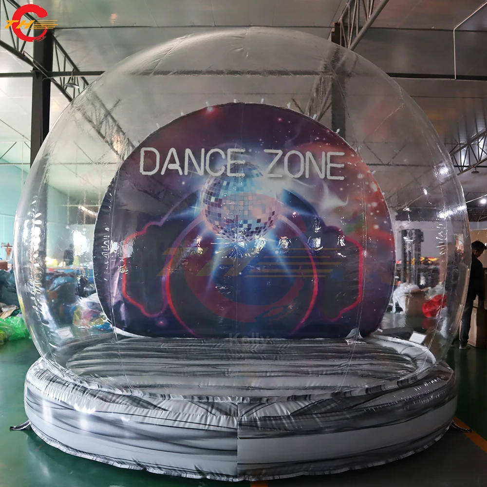 5.5x4m GIant Christmas Decoration Inflatable Snow Globe with Tunnel Transparent Bounce Bubble Tunnel Globe Tent