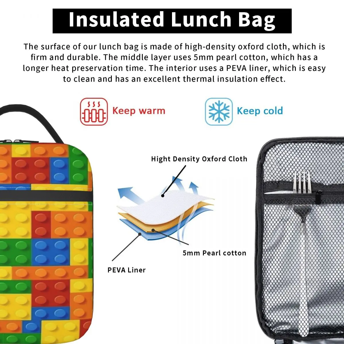 Hit The Bricks Insulated Lunch Bag for Women Kids Portable Food Boxes Thermal Lunch Box Tote