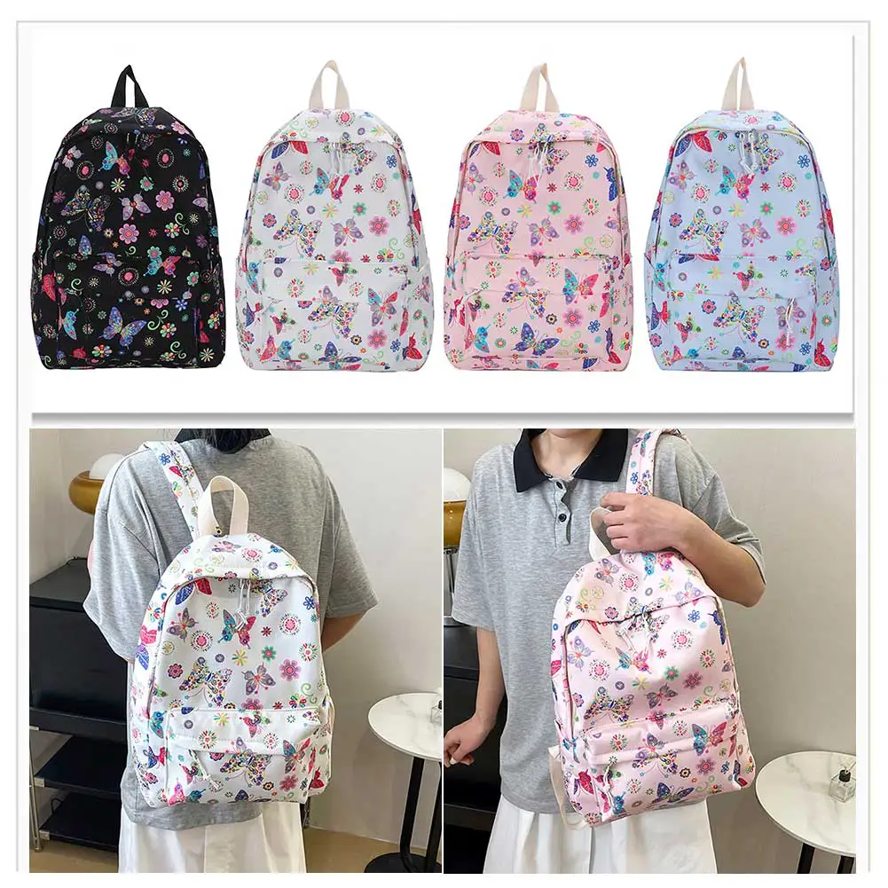 Lady Sports Knapsack Butterflies Print Casual Book Bags Nylon Large Capacity Cute Fashion Simple Floral for Outdoor Camping