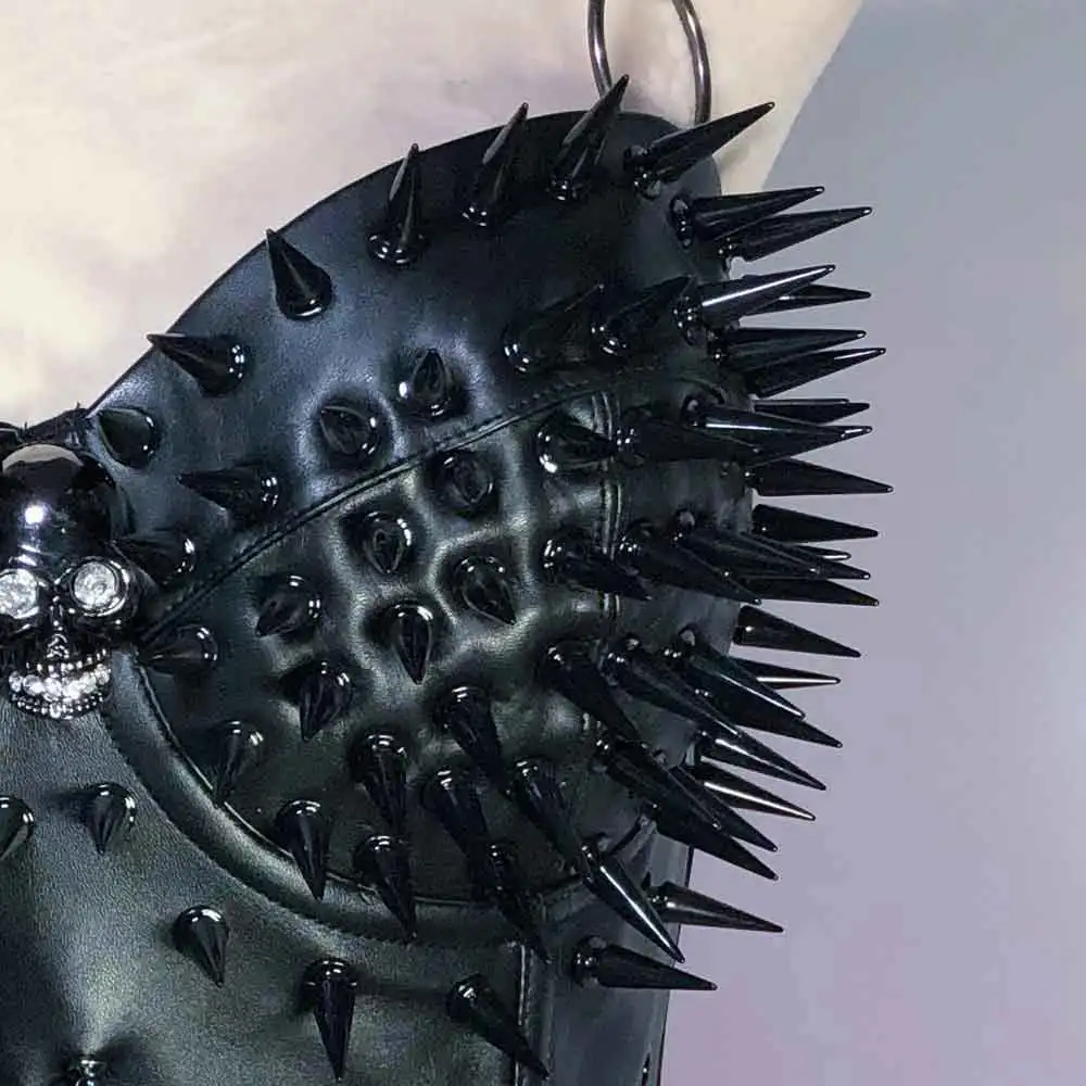 Emo Harajuku Grunge DIY Punk Rock Rot Nietenbesetztes 90er Trendiges Öko Handgefertigtes E-Girls Gothic Teen Goth Kawaii Y2K Veganes Leder TOPS