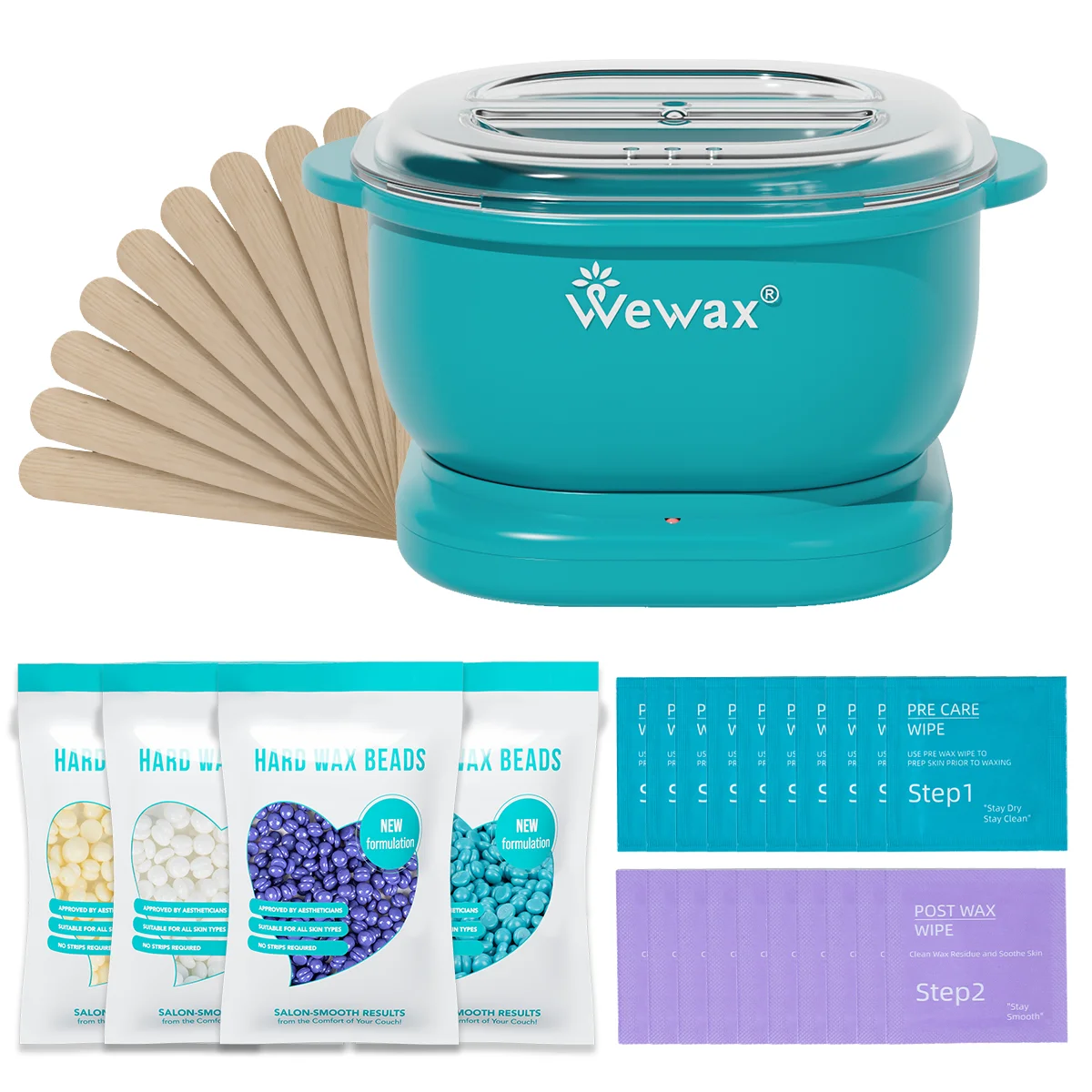 WEWAX  35Pcs  Foldable  Silicone  Wax Heater Kit US Plug Hard Wax Beans Milk Honey Lavender Aloe Vera for Full Body Hair Removal