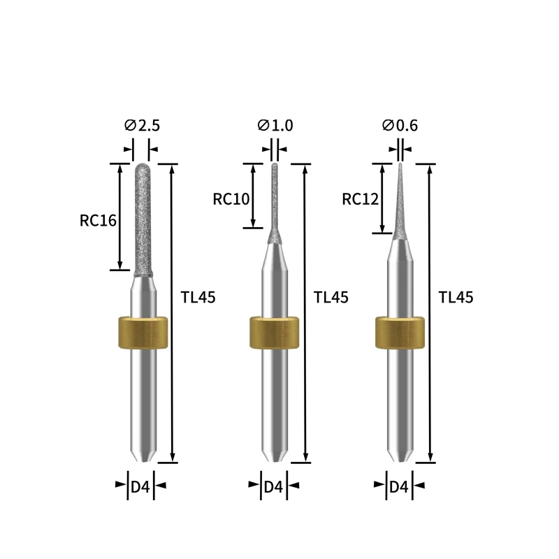 Yangsheng Lithium Disilicate Milling Burs D4 0.6mm/1.0mm/2.5mm Dental Lab Milling Cutter for Yangsheng Milling Machine