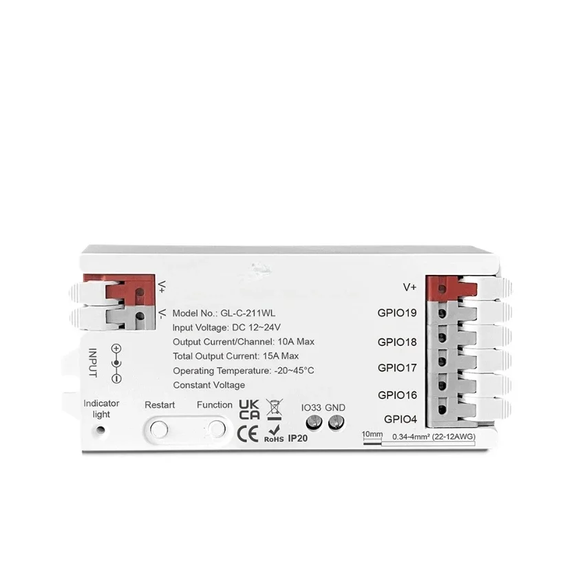 Compact WiFi For PWM LED Strip Controller 5 in 1 App Control DC12 24V 15A for WLED designed for DIY installation and easy wiring