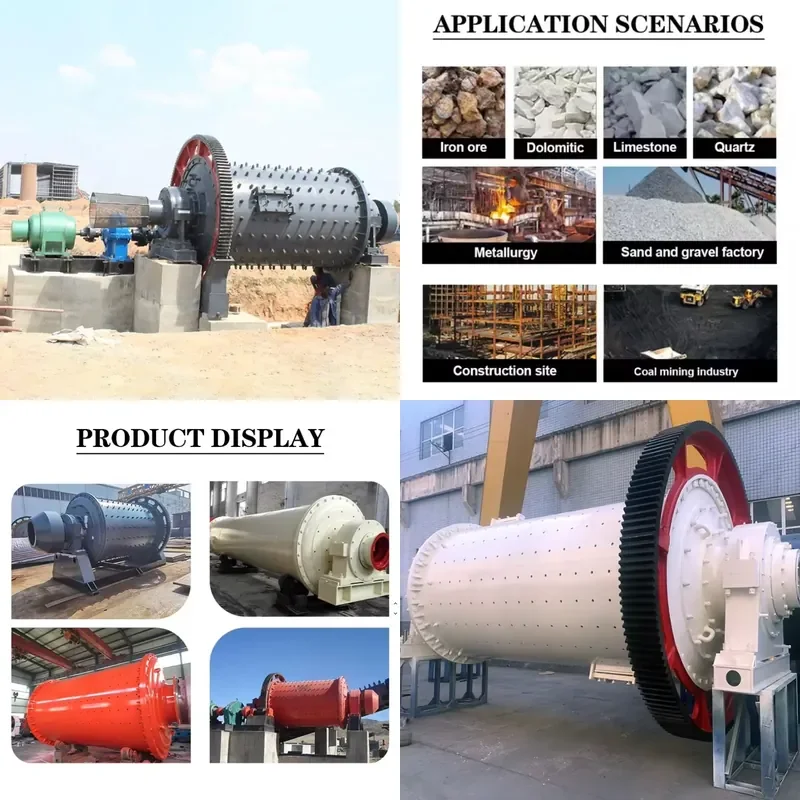High Efficiency Gold Ore 1200 X 2400 Ball Mill AC Motor 2-3 TPH Bearing & Gear 12-Month Warranty