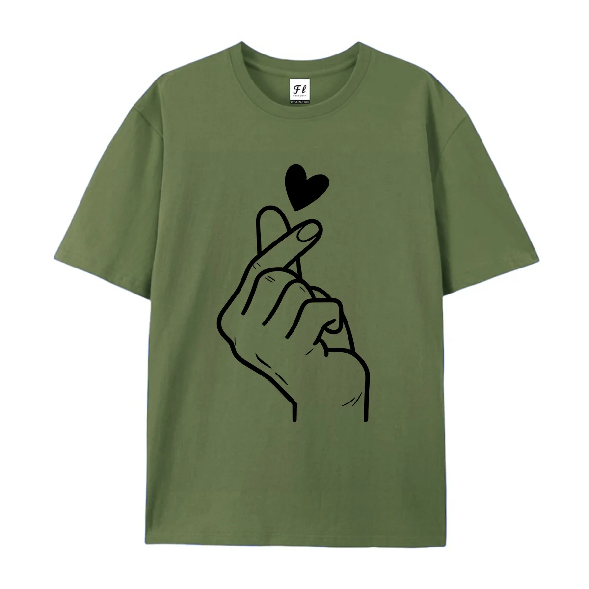 Unisex Short Sleeve T Shirt Minimalist Line Art Hand Heart Gesture Print Crew Neck Tees Summer Casual Tops For Men Women Love