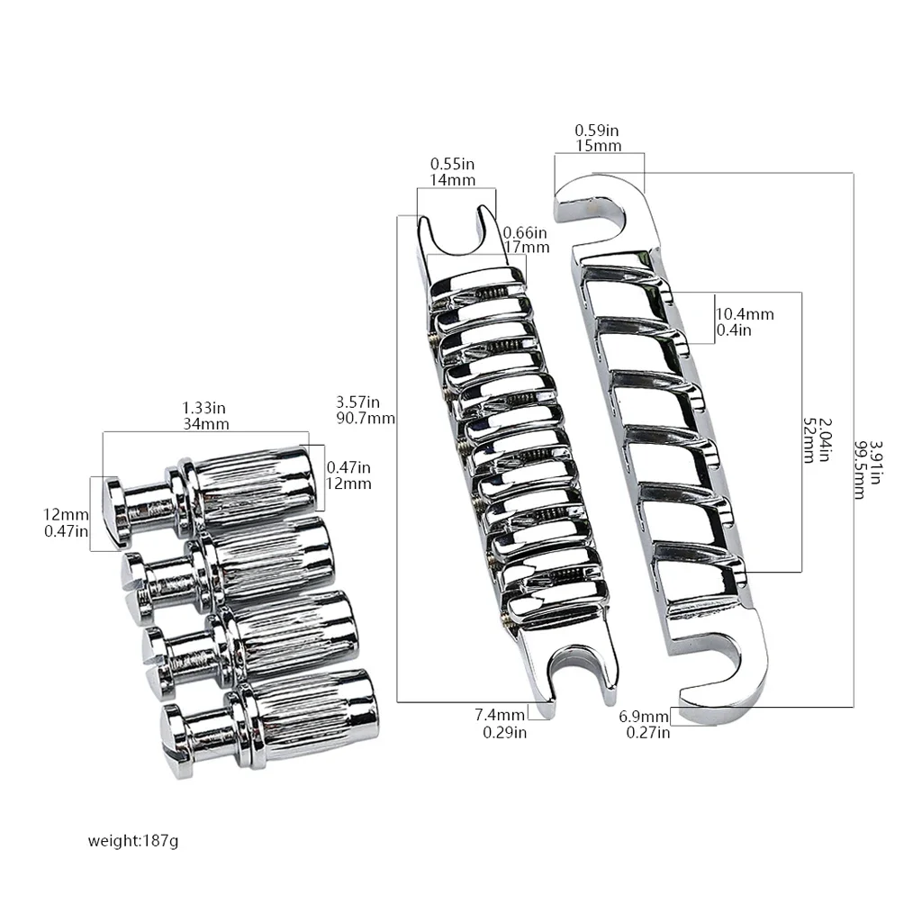 

A Set of Electric Guitar Bridge & Stop Bar Tailpiece Set with Anchors and Studs, Chrome Finish, High-Quality Hardware