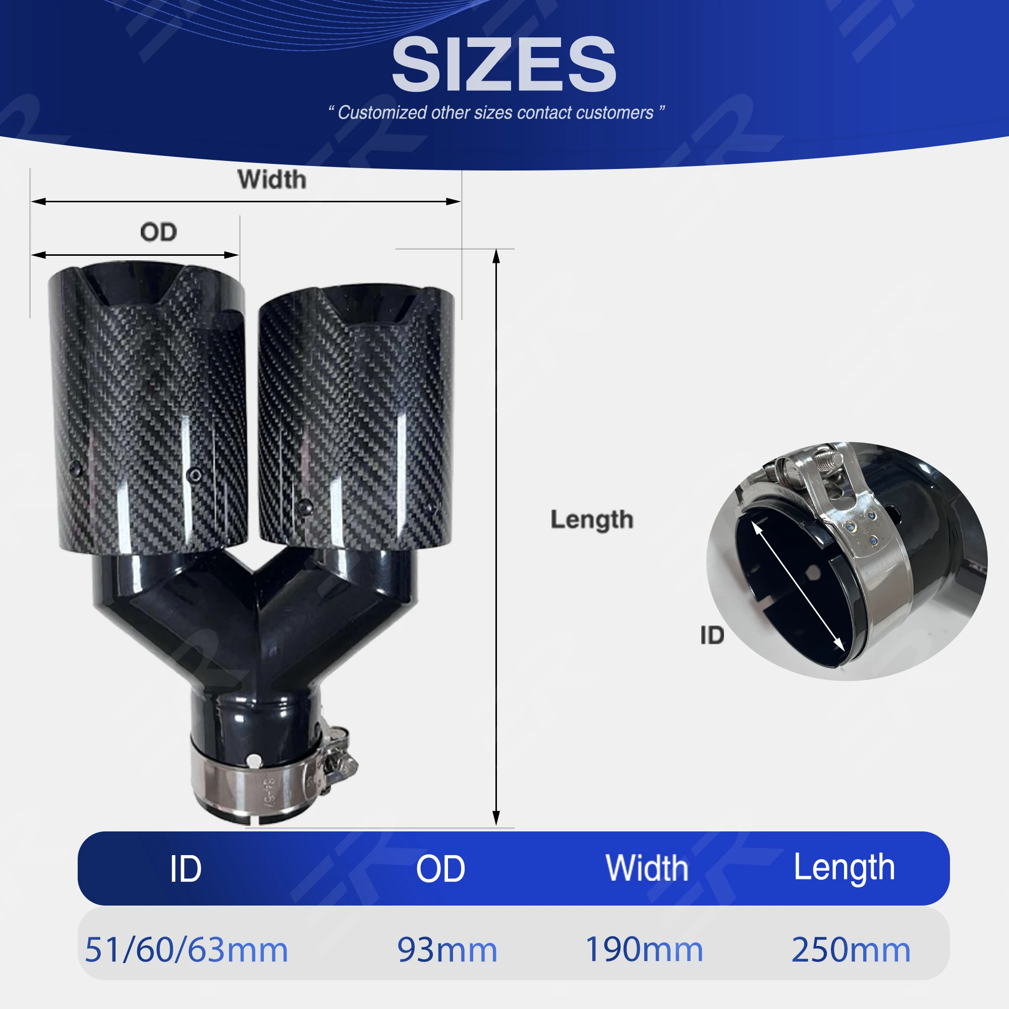 1PCS ER Car accessories Real Carbon Fiber Exhaust Tip Black stainless Dual Exit Muffler pipe Car Decorative for BMW
