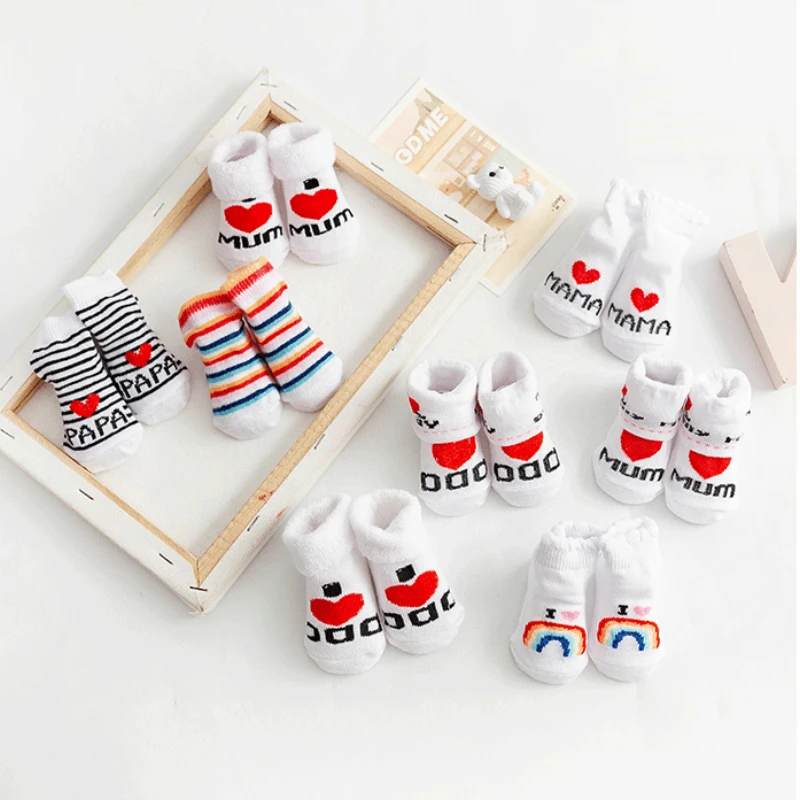 Newborn Baby Children\'s Socks Baby Pure Cotton Socks Summer Thin Cartoon Princess Newborn Love Dad Love Mom Cute Striped Socks