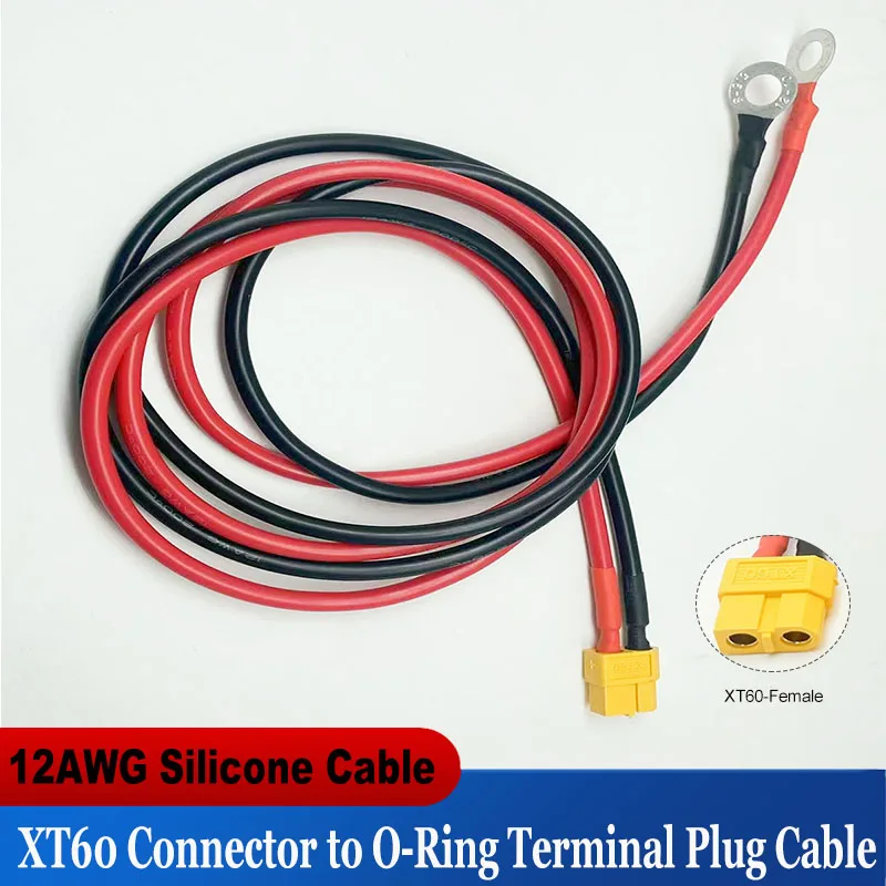 XT60 connector to O-ring terminal plug adapter cable, 12 AWG charger-end power cable, suitable for remote chargers and batteries