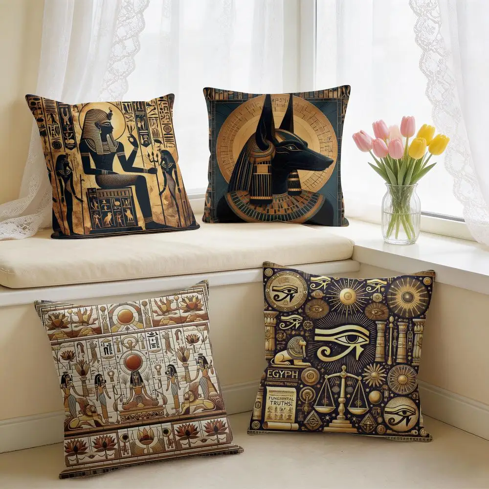 Ancient Egyptian Cultural Elements Cushion Cover Square Short Plush Pillow Case Living Room Sofa Home Decor Funda 40X40