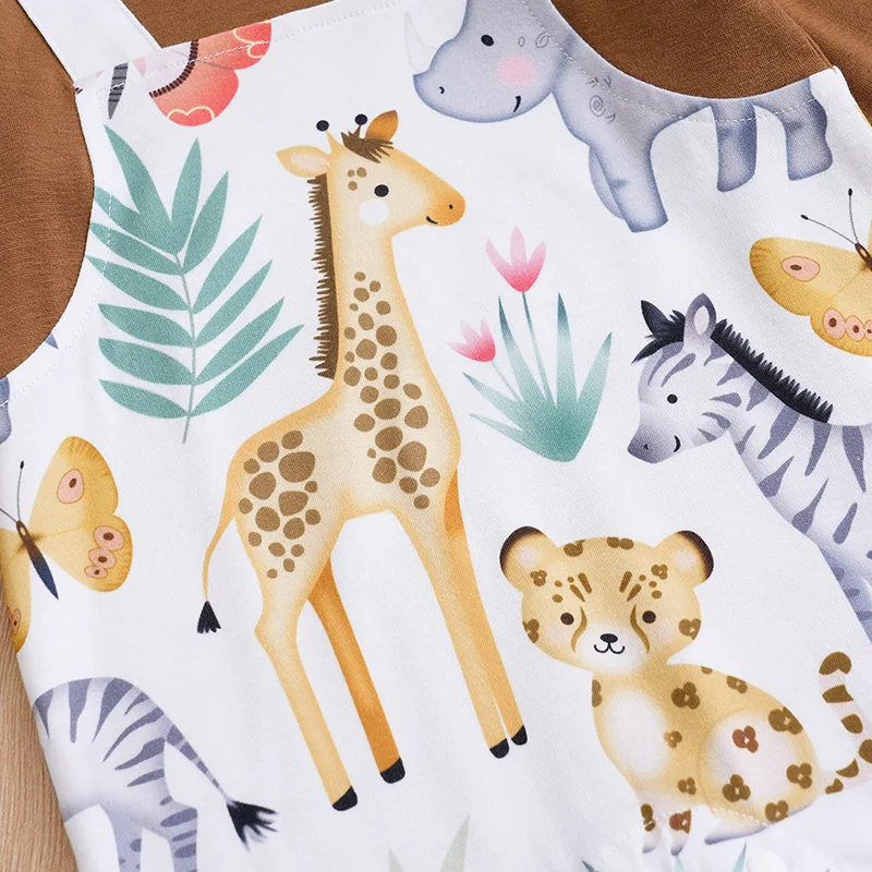 Newborn Clothing Cute Cartoon Strap Animal Print Casual And Comfortable Soft Spring And Autumn Long Sleeved 0-18 Baby Jumpsuit