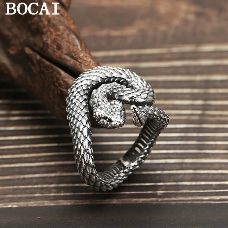 

BOCAI NEW S925 Серебряное ретро-индивидуальное кольцо с гримучей змеей