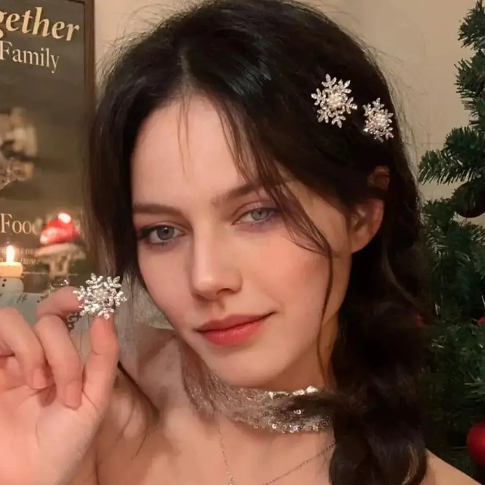 مشابك شعر لؤلؤية ندفة الثلج للنساء، مشابك غرة منقار البط للخريف والشتاء، إكسسوارات للشعر الراقية أغطية الرأس