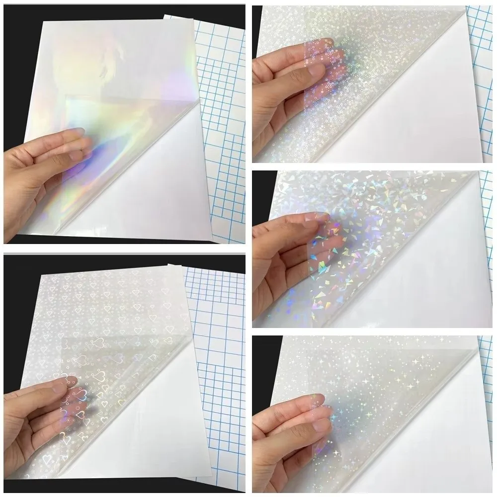 5Pcs Self Adhesive Holographic Sticker Paper Waterproof A4 Laminating Sheets Clear Transparent Cold Lamination Film Card Photo