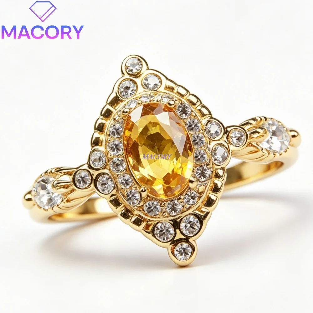 925 Sterling Silver Natural Yellow Sapphire Ring Exquisite Vintage Style Trendy Perfect for Anniversaries and Ceremonies