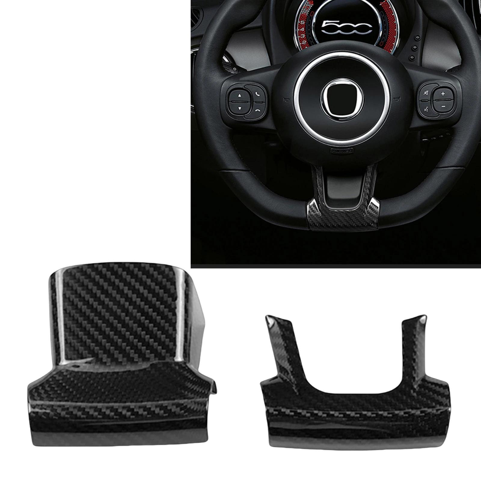 

For Fiat 500 Abarth 595 2020-2023 Real Carbon Fiber Interior Steering Wheel Cover Trims Decorative