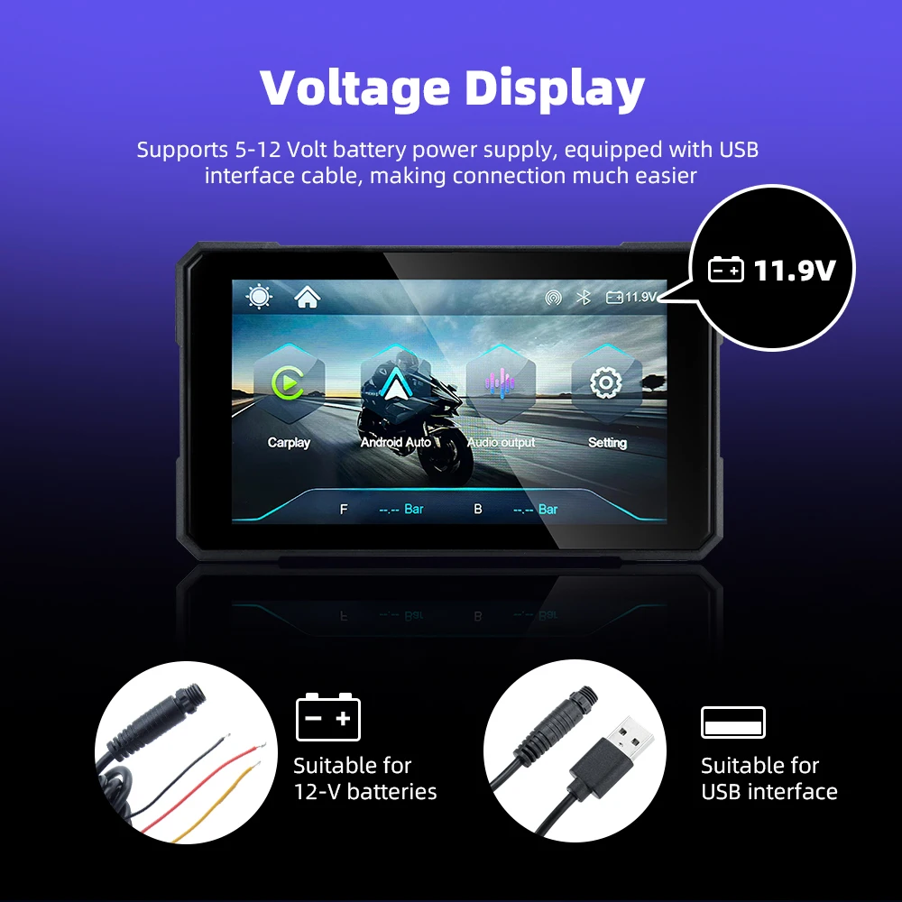 KEBIDUMEI 5 inch Rotational Motorcycle Wireless CarPlay Android Auto Display Screen HD GPS Navigation Monitor Waterproof