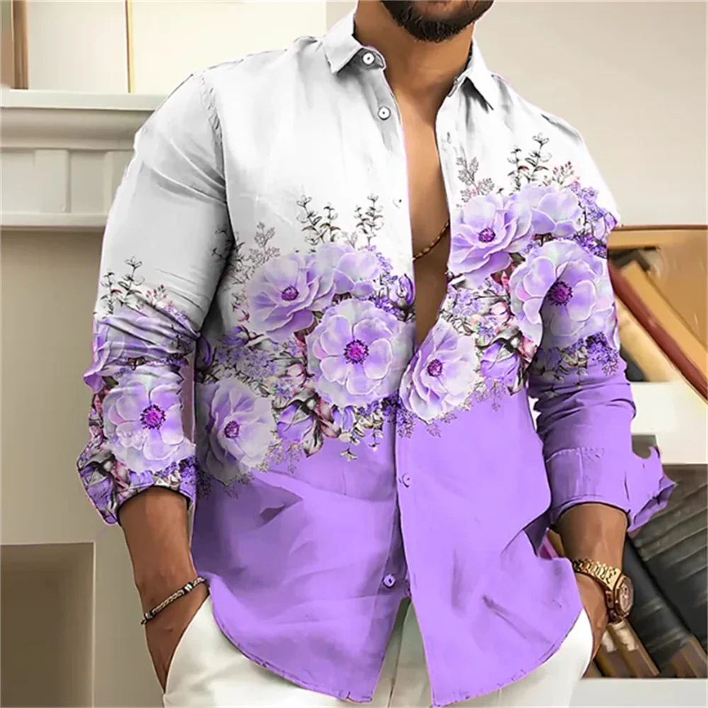 Fashion Men's Long Sleeve Shirt 3D Printed Floral Pattern Spring And Autumn Leisure Outdoor Street Oversized Long Sleeve Tops