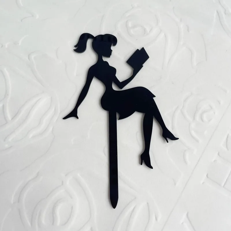 Black Acrylic Girl Happy Birthday Cake Topper Gift Wine Glass Design Wedding Party Cupcake Topper Dessert Decoration Baby Shower