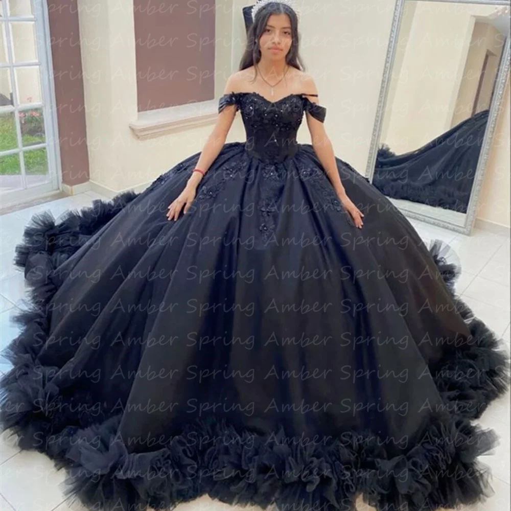 Black Gothic Quinceanera Dresses Princess Ball GownOff The  Shoulder Girl Birthday Party Gowns Exposed Boning  Customized