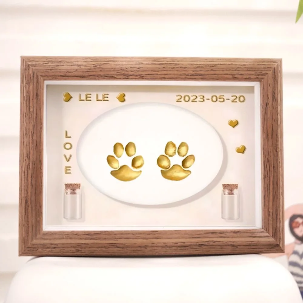 Pet Memorial Paw Print Kit DIY Frame with Inkless Clay & Fur Vial Rainbow Bridge Gift for Loss of Dog Cat Keepsake for Bereaved