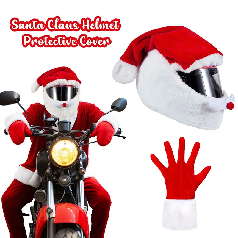 Santa Claus Helmet Cover Merry Christmas Decor Full Face Safe Hat Santa Claus Racing Cap Motorcycle Helmet Parts & Accessories