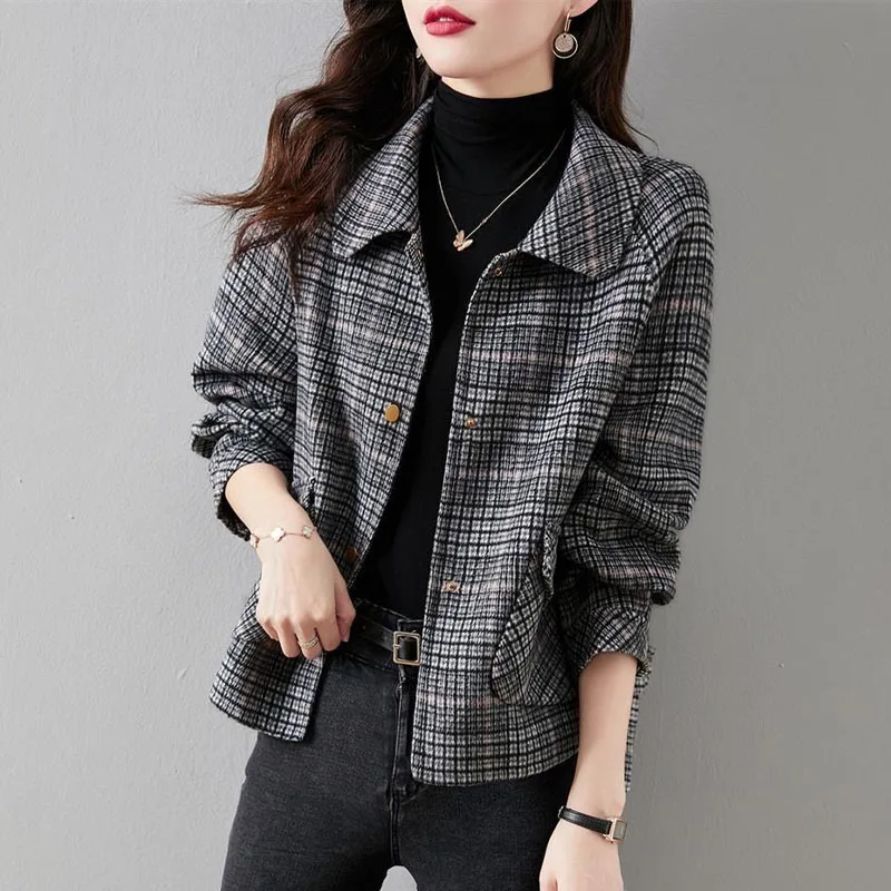 New Autumn/Winter Fashion Advanced Feel Loose Size Small Fragrance Style Polo Collar Woolen Women\'s Western Style Casual Coat