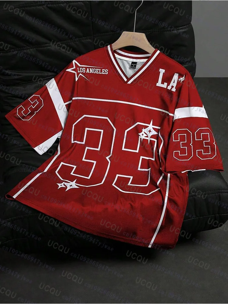 Los Angeles NO.33 Football Jersey Fashion Casual V-neck Sport Tshirt Oversized Men Tee Clothing Streetwear Parent Child T-shirt