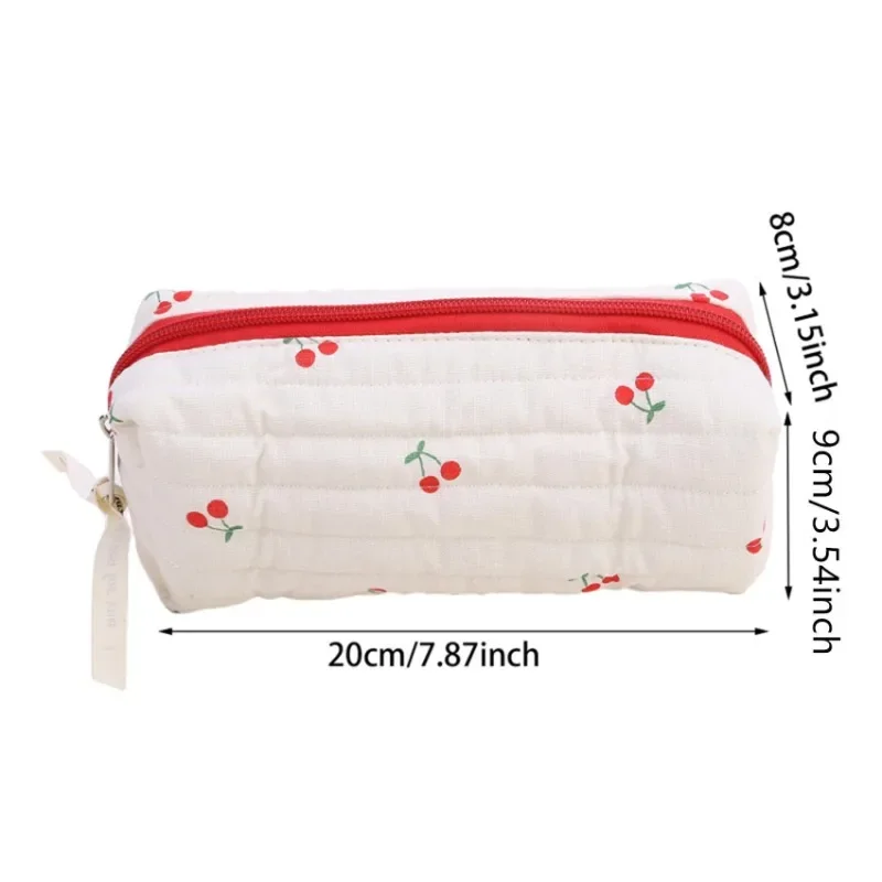 Quilted Cotton Cosmetic Bags  Retro Cherry Women\'s Ladies Travel Storage Bag Cute Design Girls Pencil Case Makeup Bag Handbags