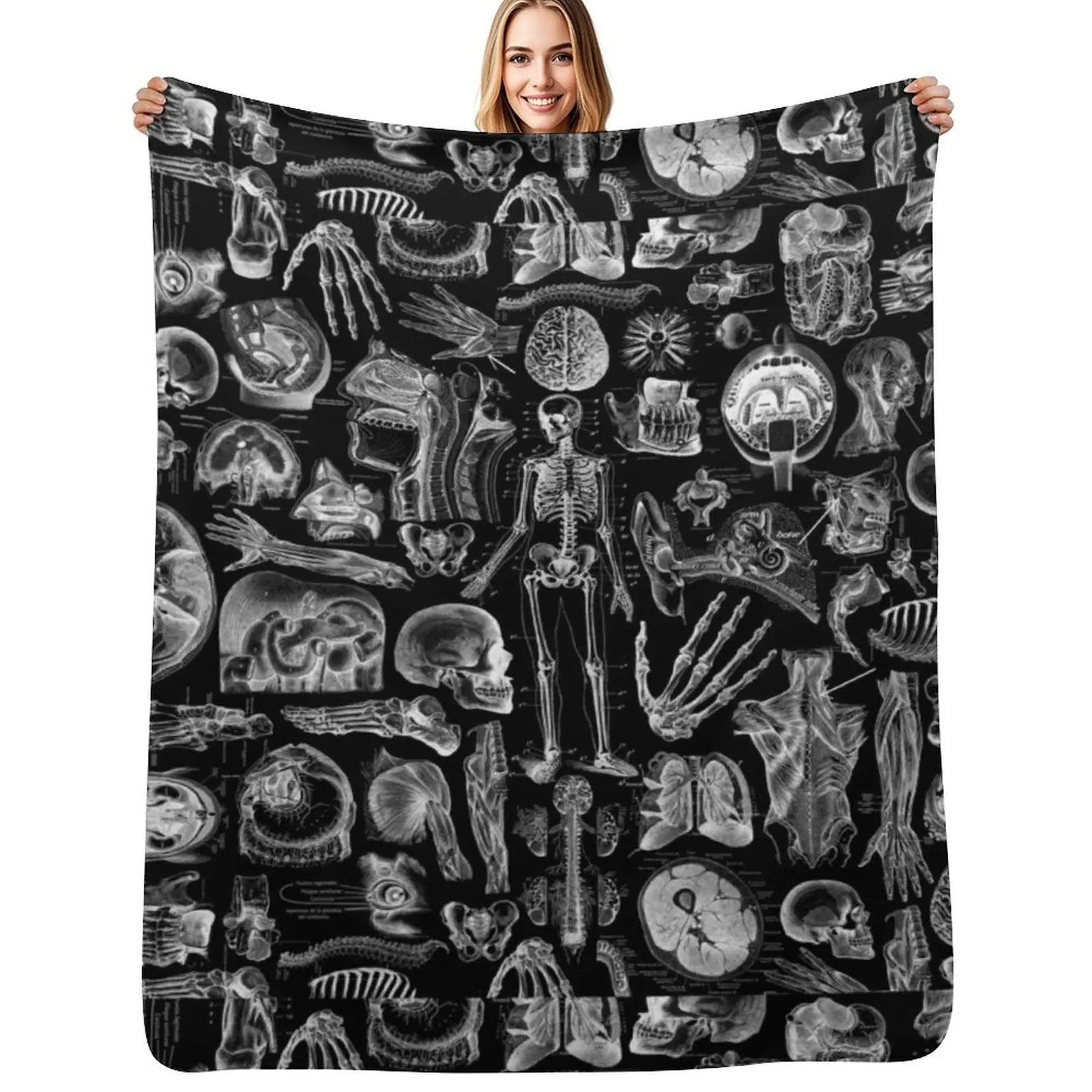 Human Anatomy Black Print Throw Blanket Soft Bedroom Blanket for Night Sleeping