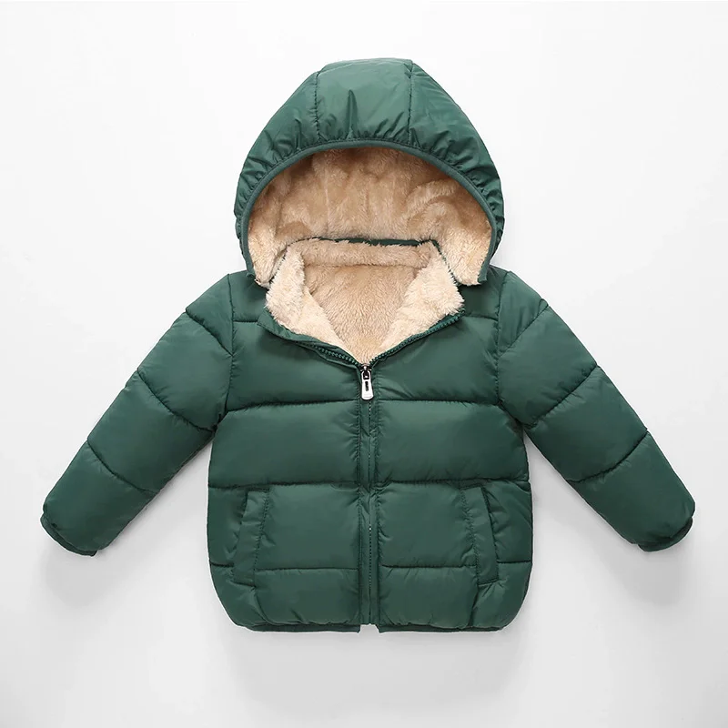 Toddler Boys Girls Winter Hooded Puffer Jacket Thick Fleece Lined Warm Zipper Children Outerwear 2-6 Years Kids Parka Outerwear