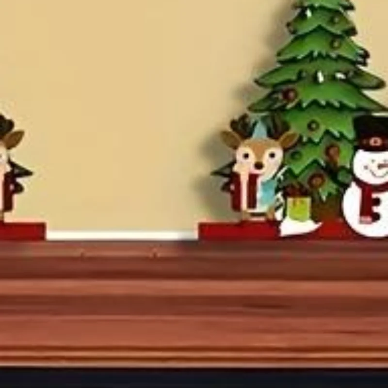1/2Pcs Antique Wooden Christmas Door Corner Decoration Santa Claus With Reindeer And Snowman Holiday Party Decorations