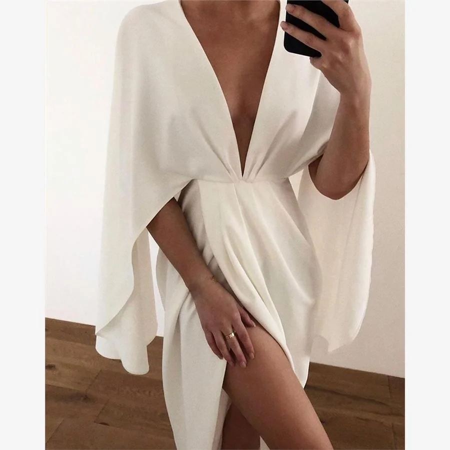 

Sexy Deep V-Ne Cape Dr Street Sle High Waist Irregular ort Skirt Single Piece Spring 202 Color Overhead Door