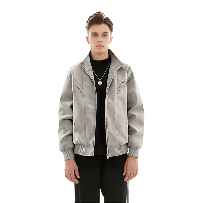 

AYTREW Men's Biker Jaet 2025 New Sle Tie Dye Collar Leather Coat Casual Thiened Synthetic Fiber Antibacterial Zipper Cl...