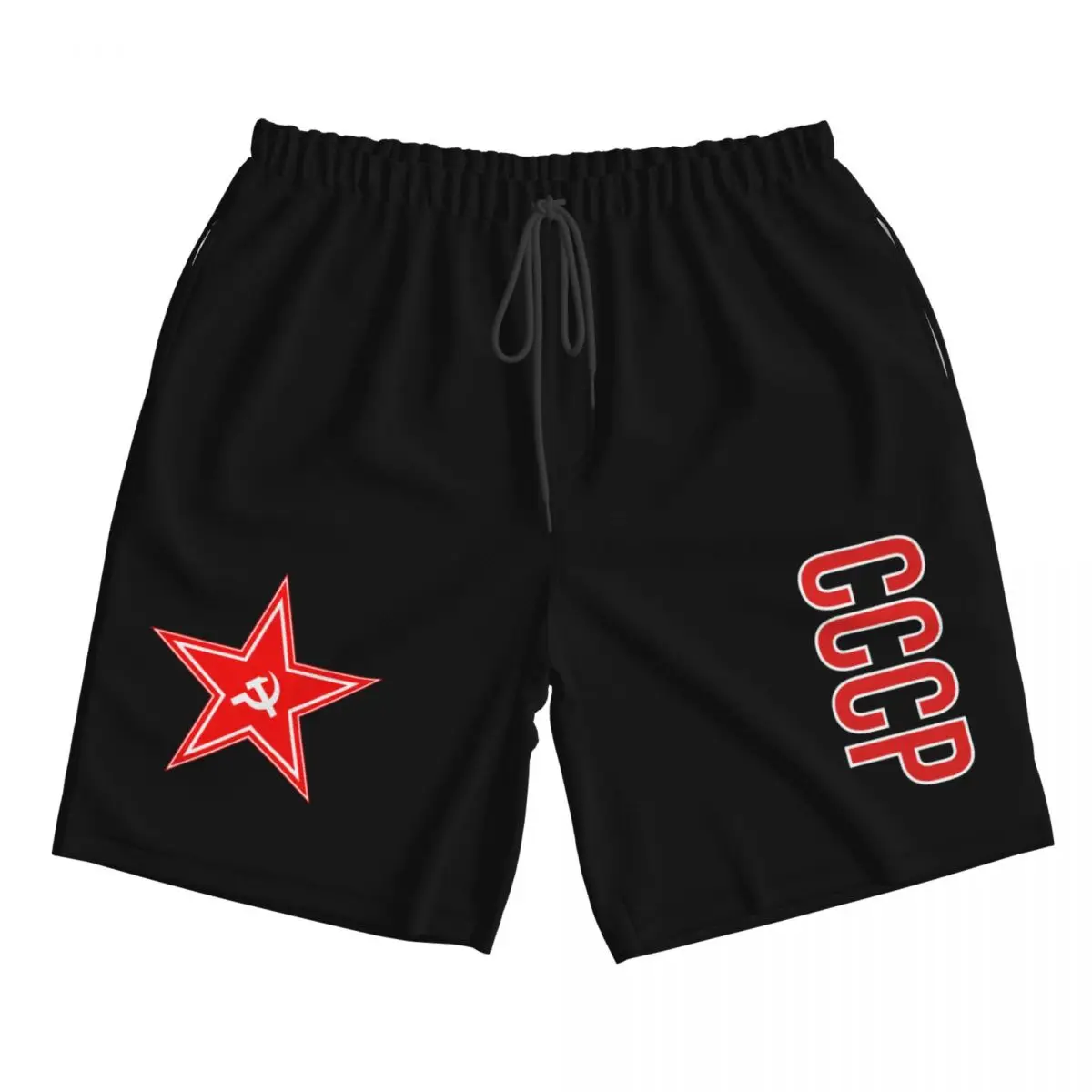 Sportshorts mit Kordelzug am Bund, UdSSR, Hammer, Sichel, Stern, sowjetisches Symbol, CCCP-Textdruck, Unisex, Reise, Strand, Jogger, Freizeitshorts – Detail 8