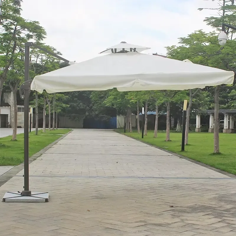 Windproof Outdoor Beach Umbrella with Base and Signs for Hotel Terrace Storm Resistant Parasol for Beach and Patio Use
